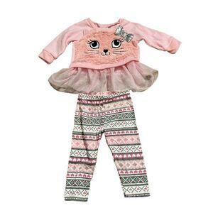 Nanette Kids Outfit 6-9m Girls• Pink Fluffy Kitty• Pre Owned